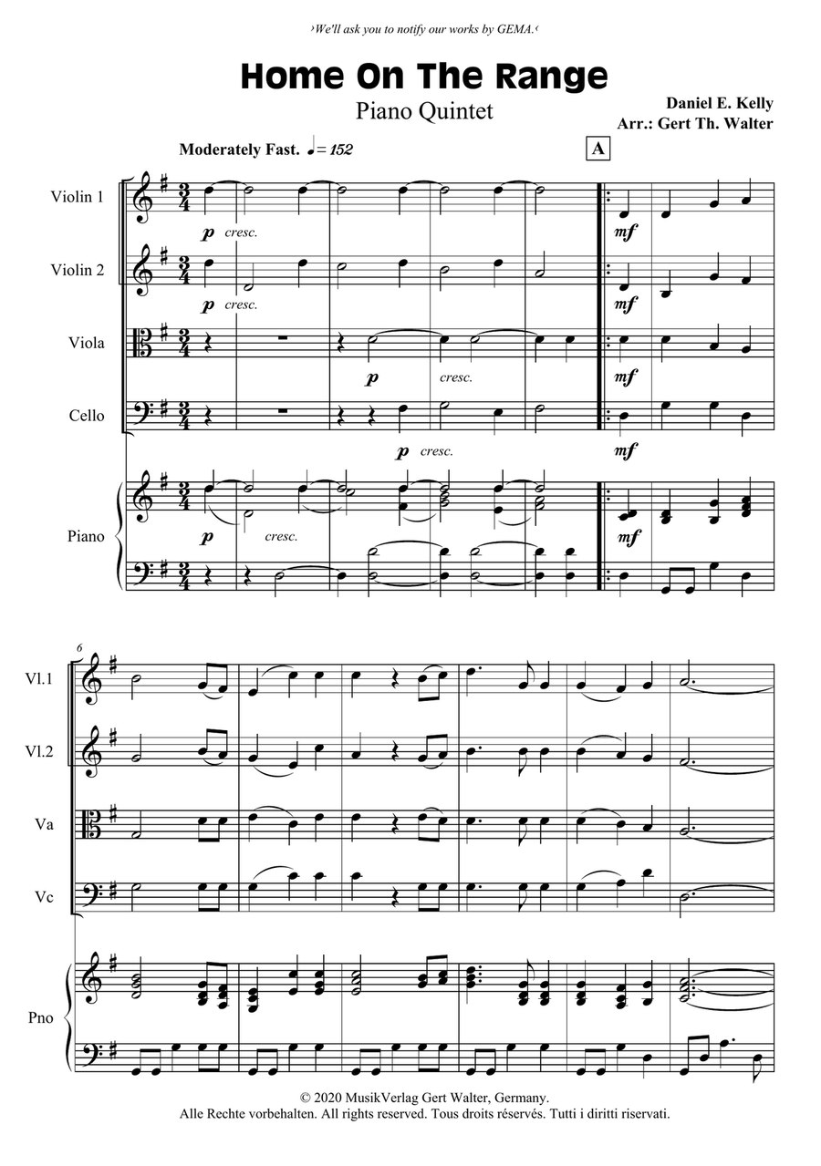 Home On The Range Piano Quintet scores gallery preview page 1