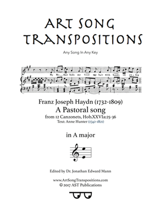 Book cover for HAYDN: A Pastoral song (transposed to A major)