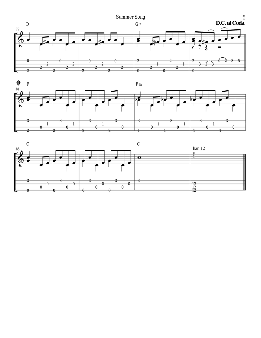 Summer Song (for Solo Fingerstyle Ukulele) Ukulele scores gallery preview page 5