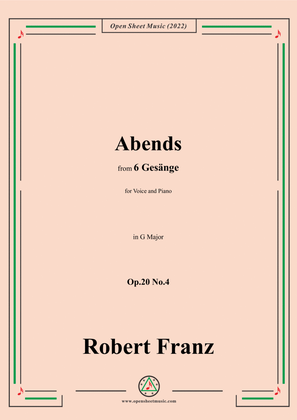 Book cover for Franz-Abends,in G Major,Op.20 No.4,for Voice and Piano