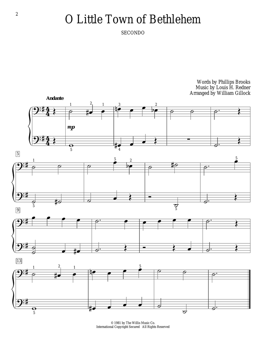 O Little Town Of Bethlehem Piano Duet scores gallery preview page 1