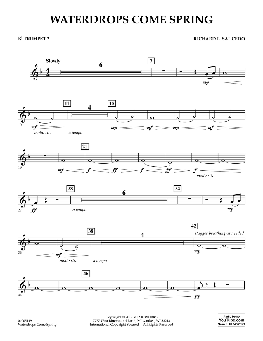 Waterdrops Come Spring - Bb Trumpet 2 Concert Band scores gallery preview page 1