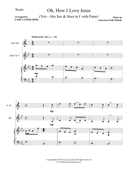OH, HOW I LOVE JESUS (Trio – Alto Sax & Horn in F with Piano... Parts included) image number null