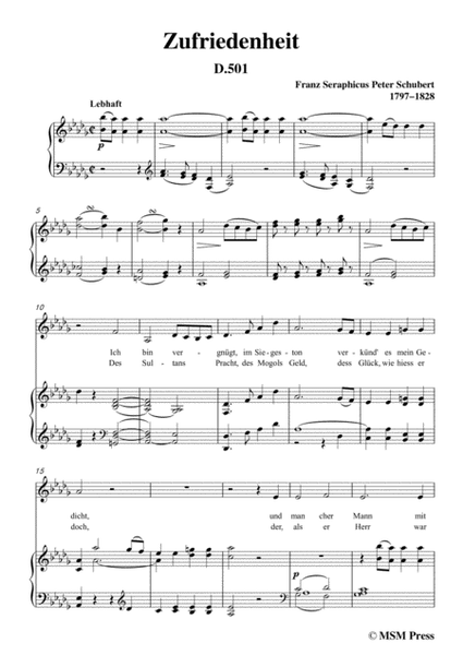 Schubert-Zufriedenheit(Contentment),D.501,in D flat Major,for Voice&Piano image number null