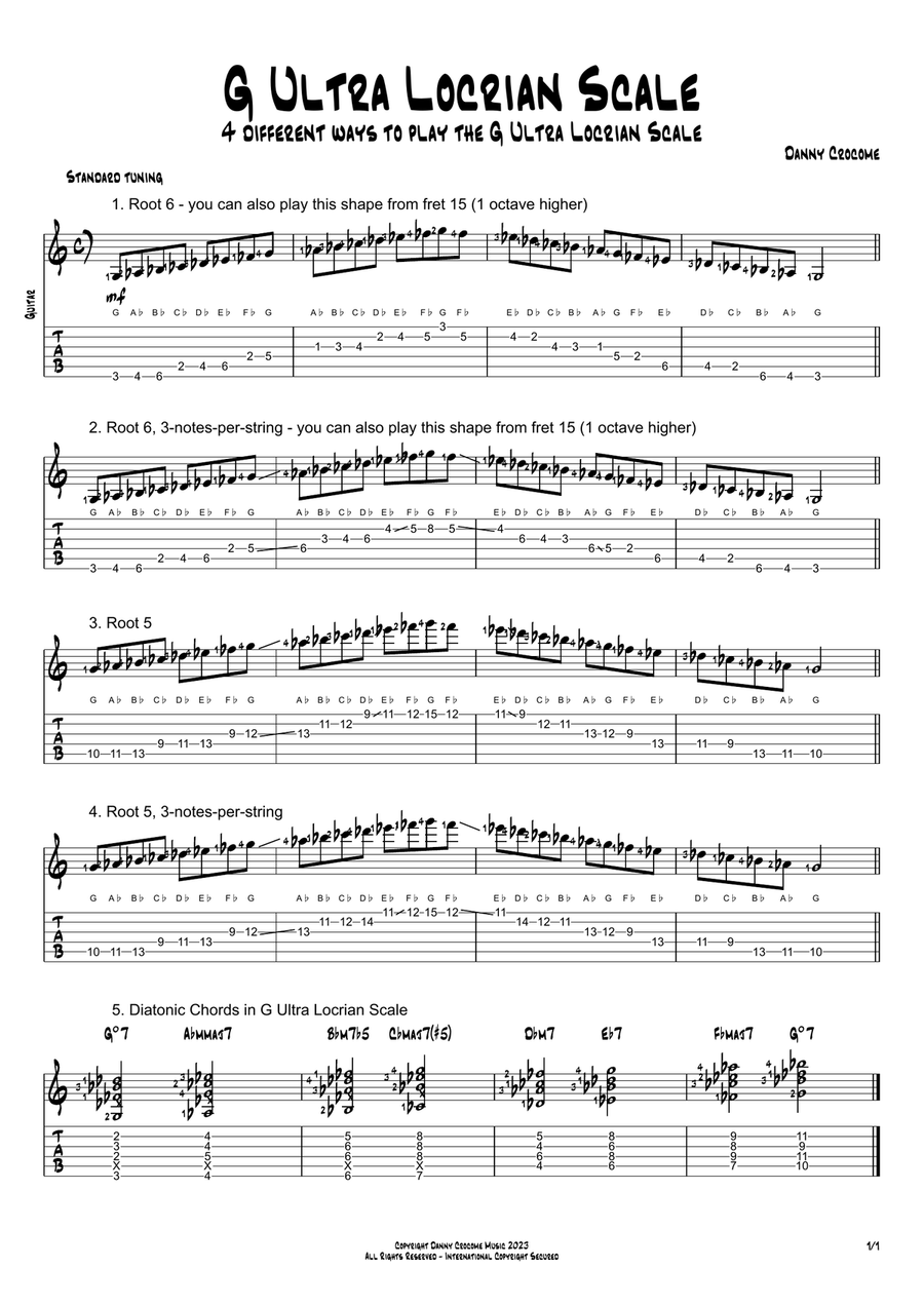 G Ultra Locrian Scale (4 Ways to Play) Electric Guitar scores gallery preview page 1