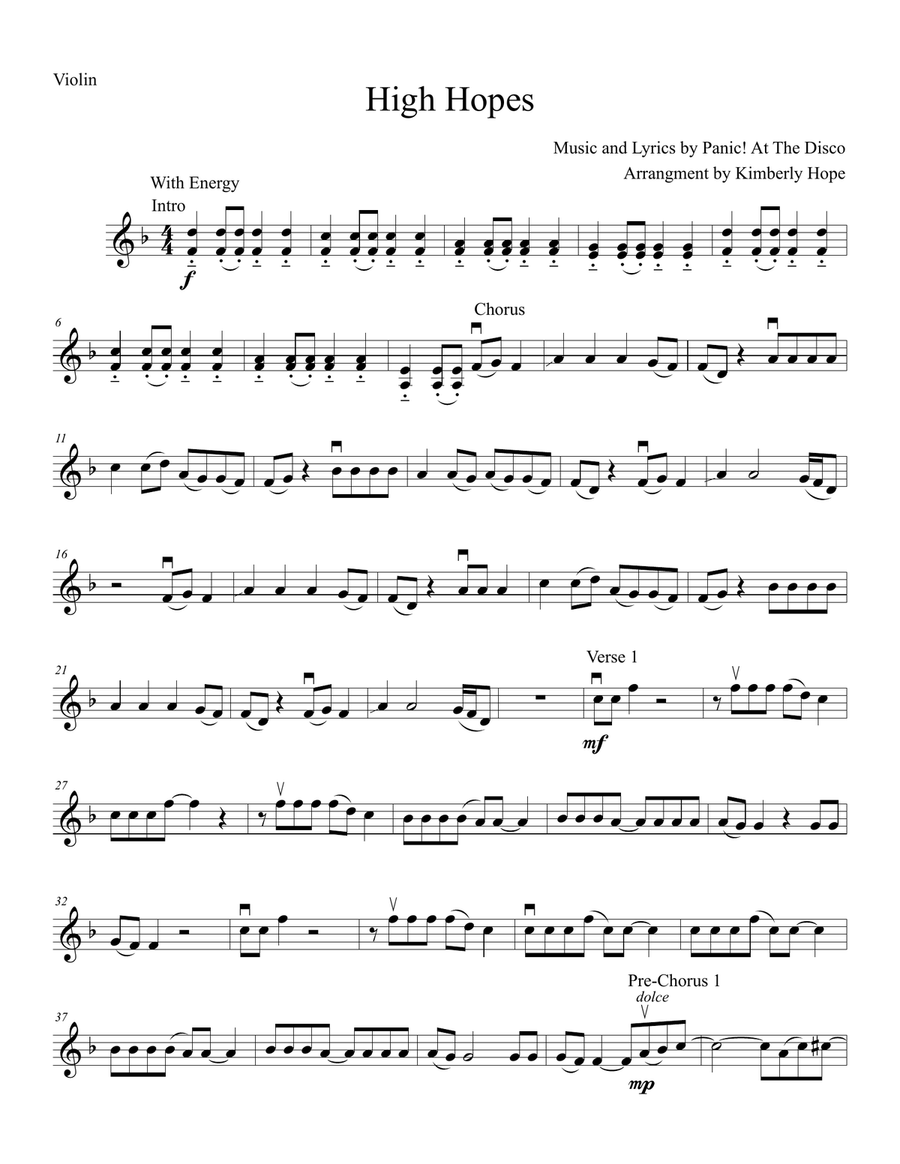 High Hopes Violin Solo scores gallery preview page 1