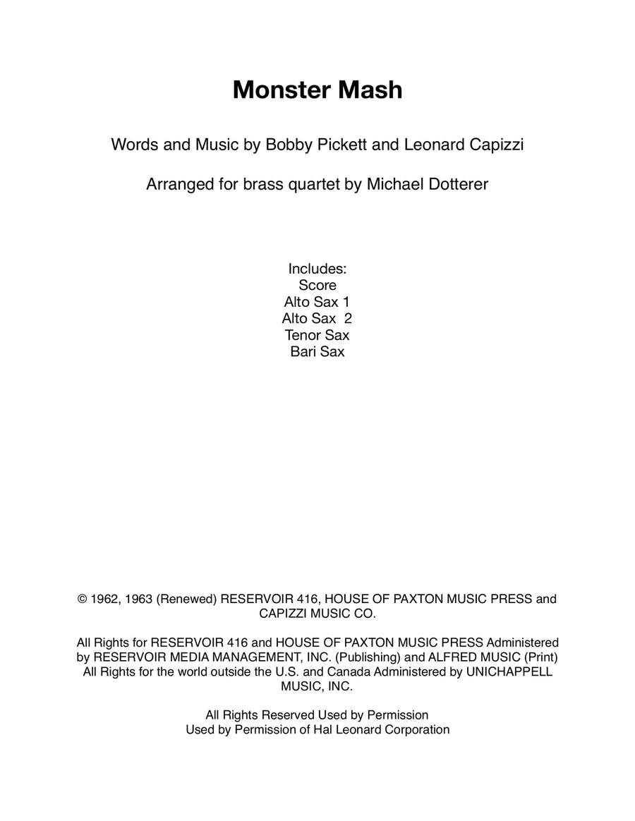 Monster Mash Monster Mash Saxophone Quartet scores gallery preview page 1