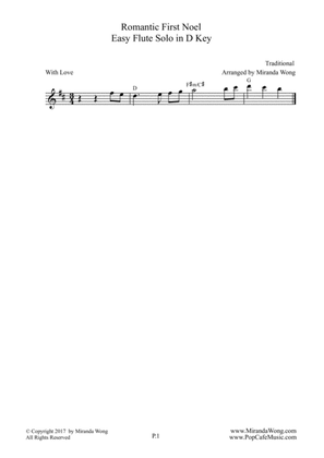 Romantic First Noel - Easy Flute or Oboe Solo in D Key (With Chords)