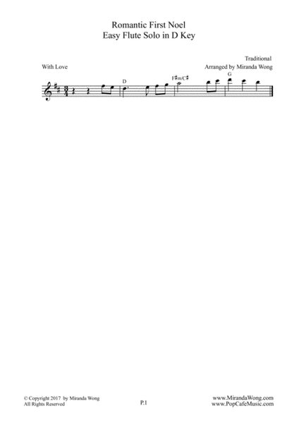 Romantic First Noel - Easy Flute or Oboe Solo in D Key (With Chords) image number null