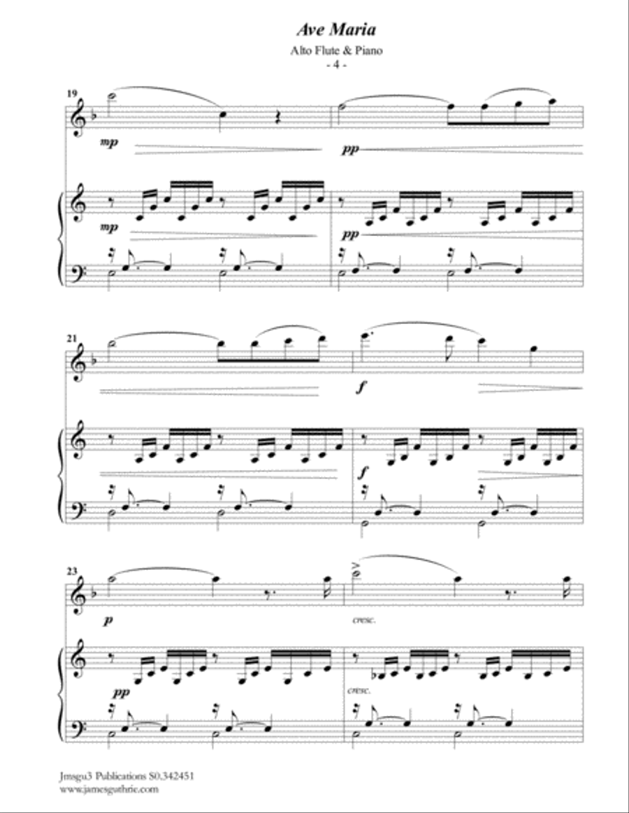 Bach-Gounod: Ave Maria for Alto Flute & Piano Flute Solo scores gallery preview page 4