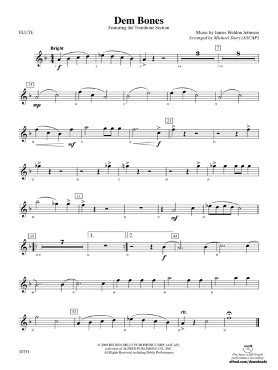 Dem Bones: Flute Dem Bones: Flute Concert Band scores gallery preview page 1
