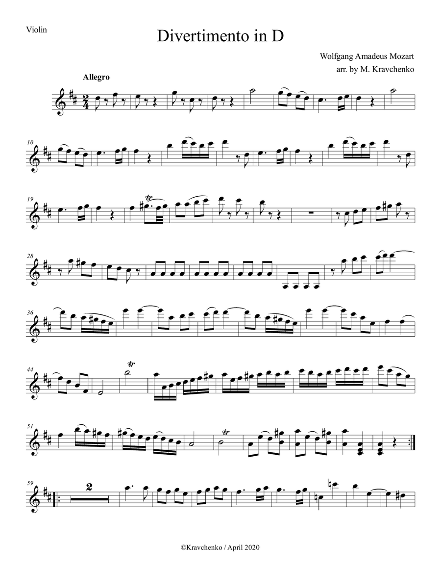 Wolfgang Amadeus Mozart - Divertimento in D major, K. 136 (3rd mvt) for string duo String Duet scores gallery preview page 4