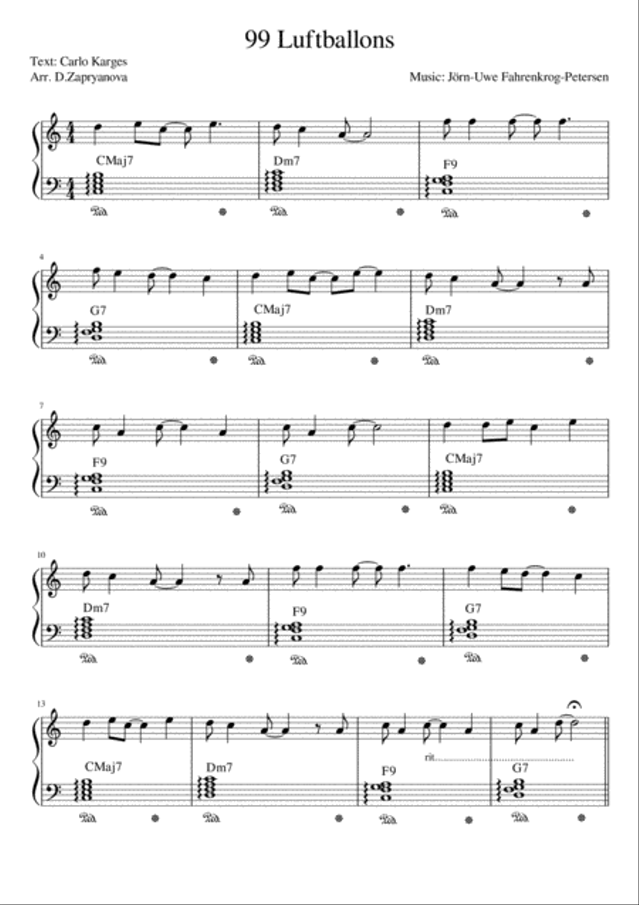 99 Red Balloons (99 Luftballons) Piano Solo scores gallery preview page 1