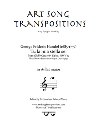 Book cover for HANDEL: Tu la mia stella sei (transposed to A-flat major)