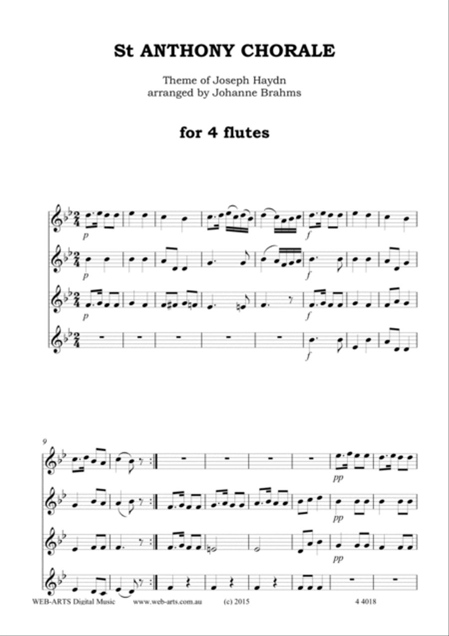 SAINT ANTHONY CHORALE for 4 flutes - BRAHMS Flute Quartet scores gallery preview page 2