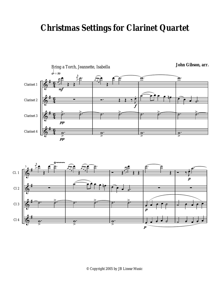 Christmas Settings for Clarinet Quartet Clarinet Quartet scores gallery preview page 1