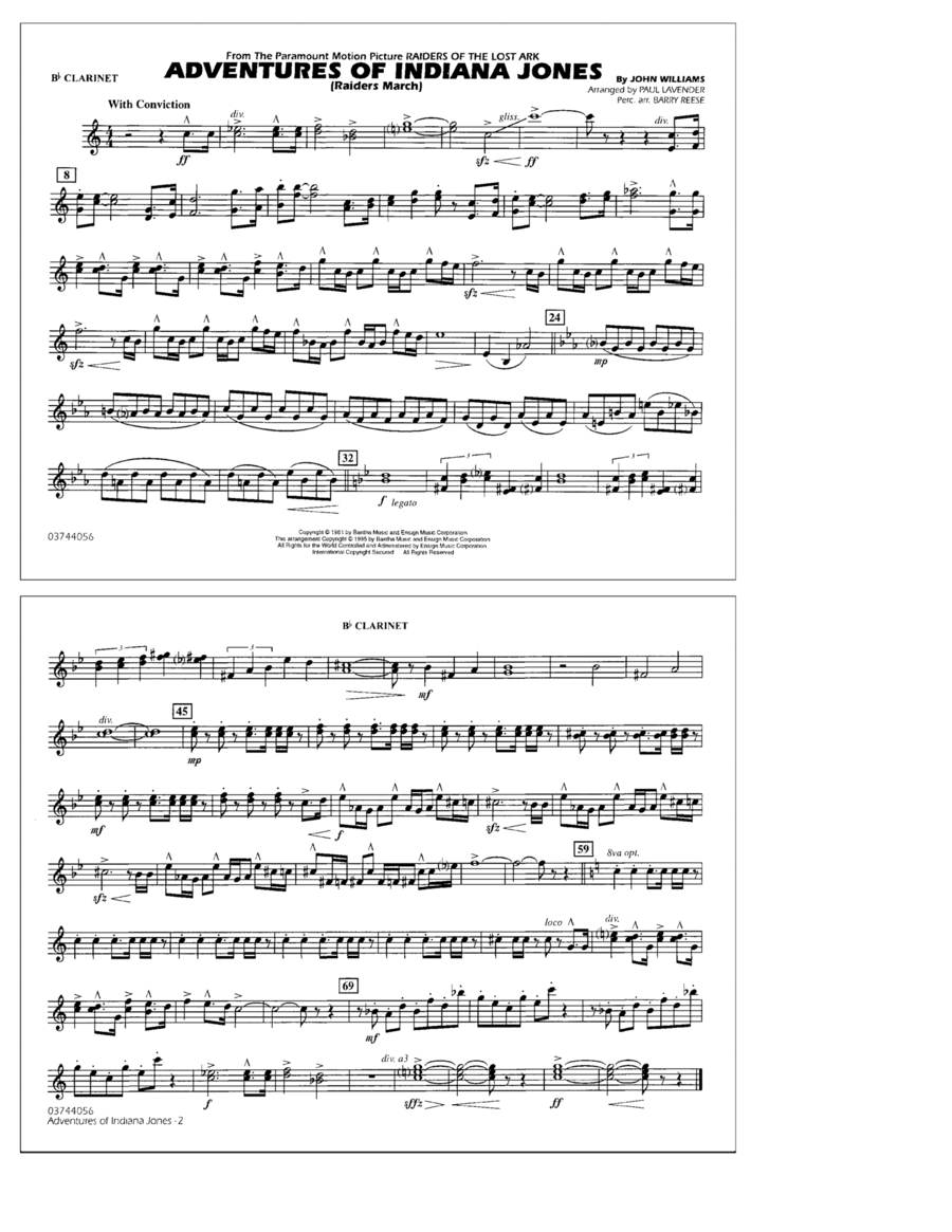 Adventures Of Indiana Jones (Raiders March) (arr. Paul Lavender) - Bb Clarinet Marching Band scores gallery preview page 1