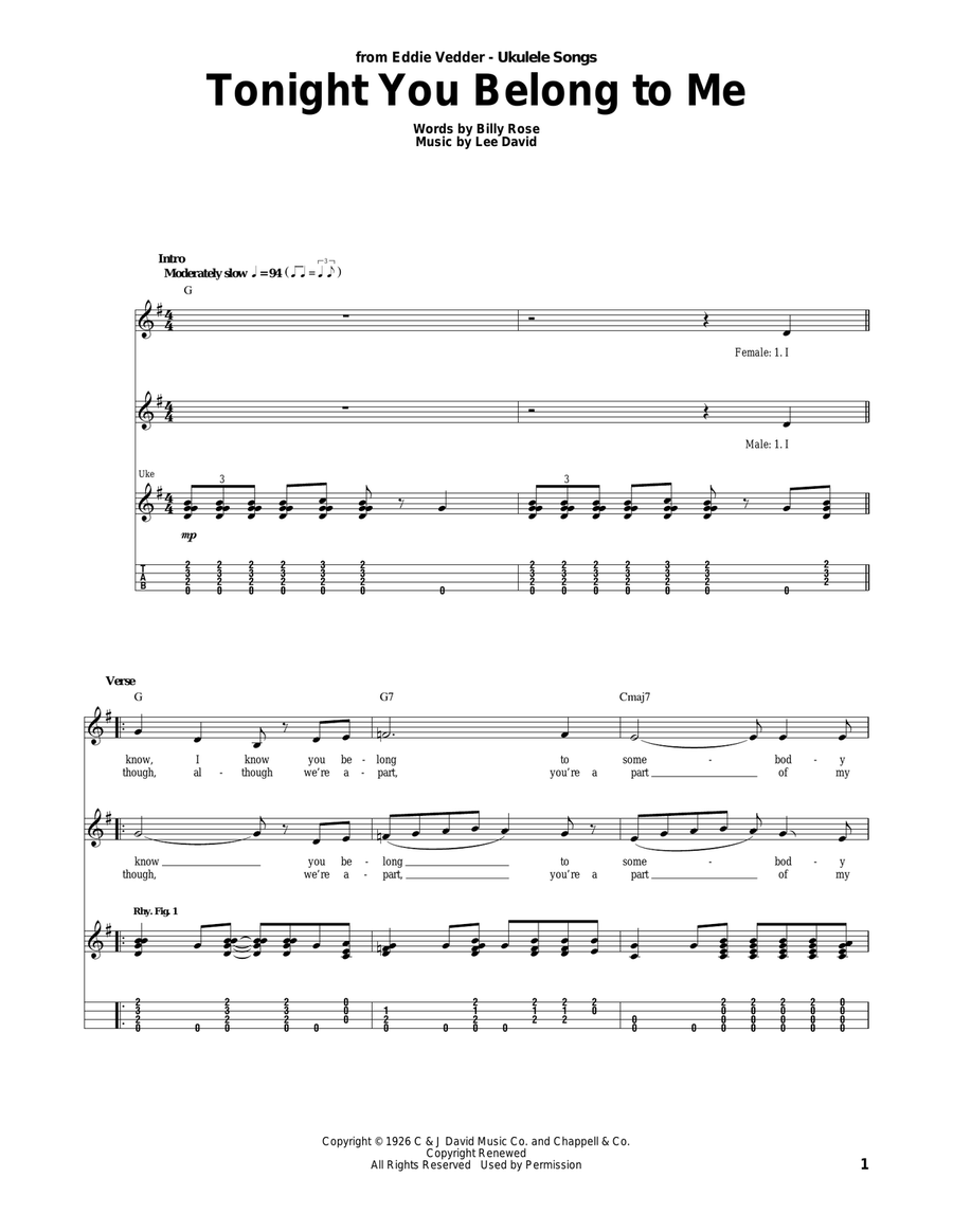 Tonight You Belong To Me Ukulele scores gallery preview page 1