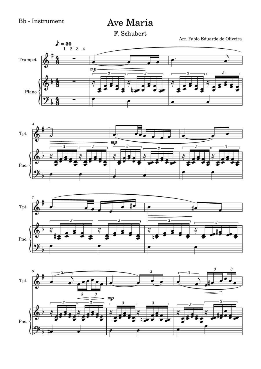Ave Maria (Schubert) - Pdf Sheet Music + Mp3 Playback + Mp3 Demo B-Flat Trumpet scores gallery preview page 2