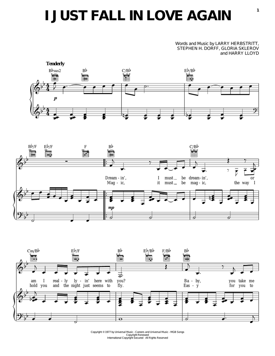 I Just Fall In Love Again Piano, Vocal, Guitar scores gallery preview page 1