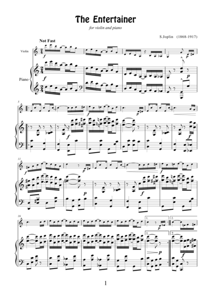 The Entertainer by Scott Joplin, transcription for violin and piano