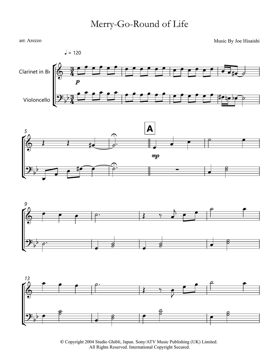 Merry-go-round Of Life B-Flat Clarinet scores gallery preview page 1
