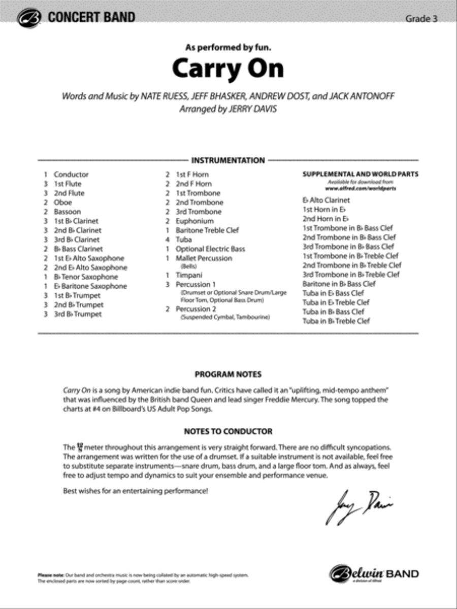 Carry On: Score Concert Band scores gallery preview page 1