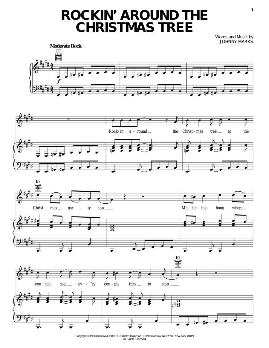 Rockin' Around The Christmas Tree Piano, Vocal, Guitar scores gallery preview page 1