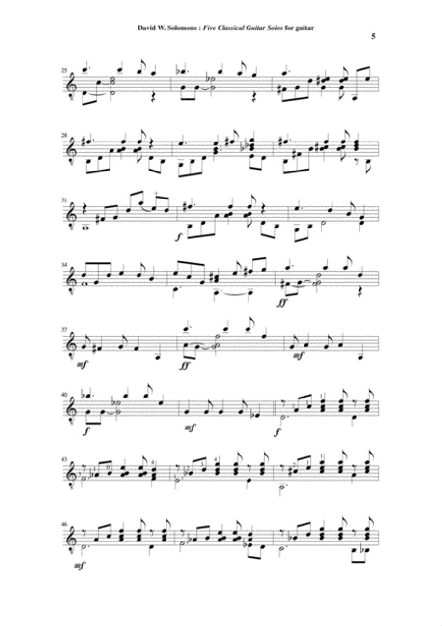 David W. Solomons: Five Classical Guitar Solos for guitar Acoustic Guitar scores gallery preview page 5
