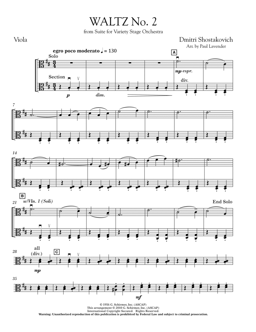 Waltz No. 2 - Viola Viola scores gallery preview page 1