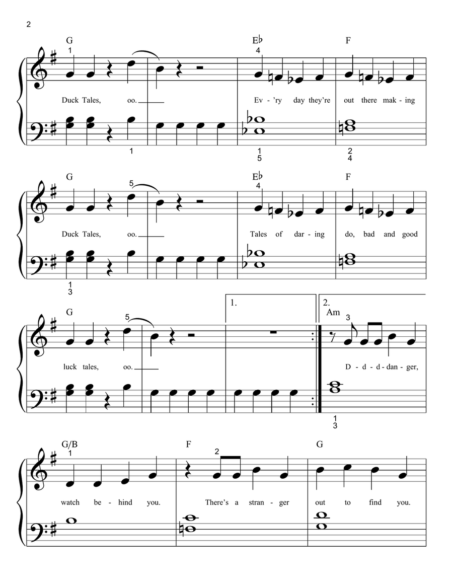 DuckTales Theme Easy Piano scores gallery preview page 2