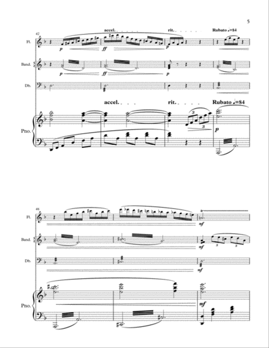 Ochi Ciornie for flute bandoneon bass and piano Flute scores gallery preview page 5