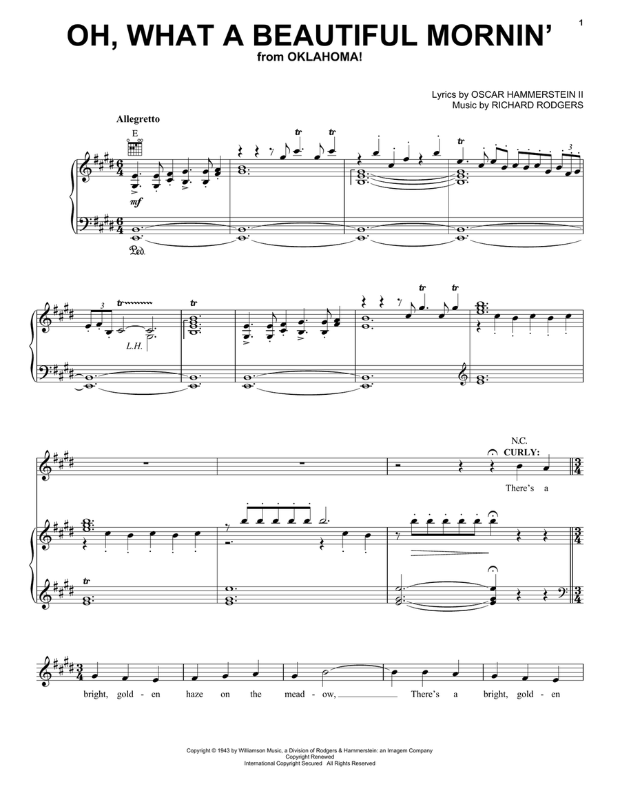 Oh, What A Beautiful Mornin' (from Oklahoma!) Piano, Vocal scores gallery preview page 1