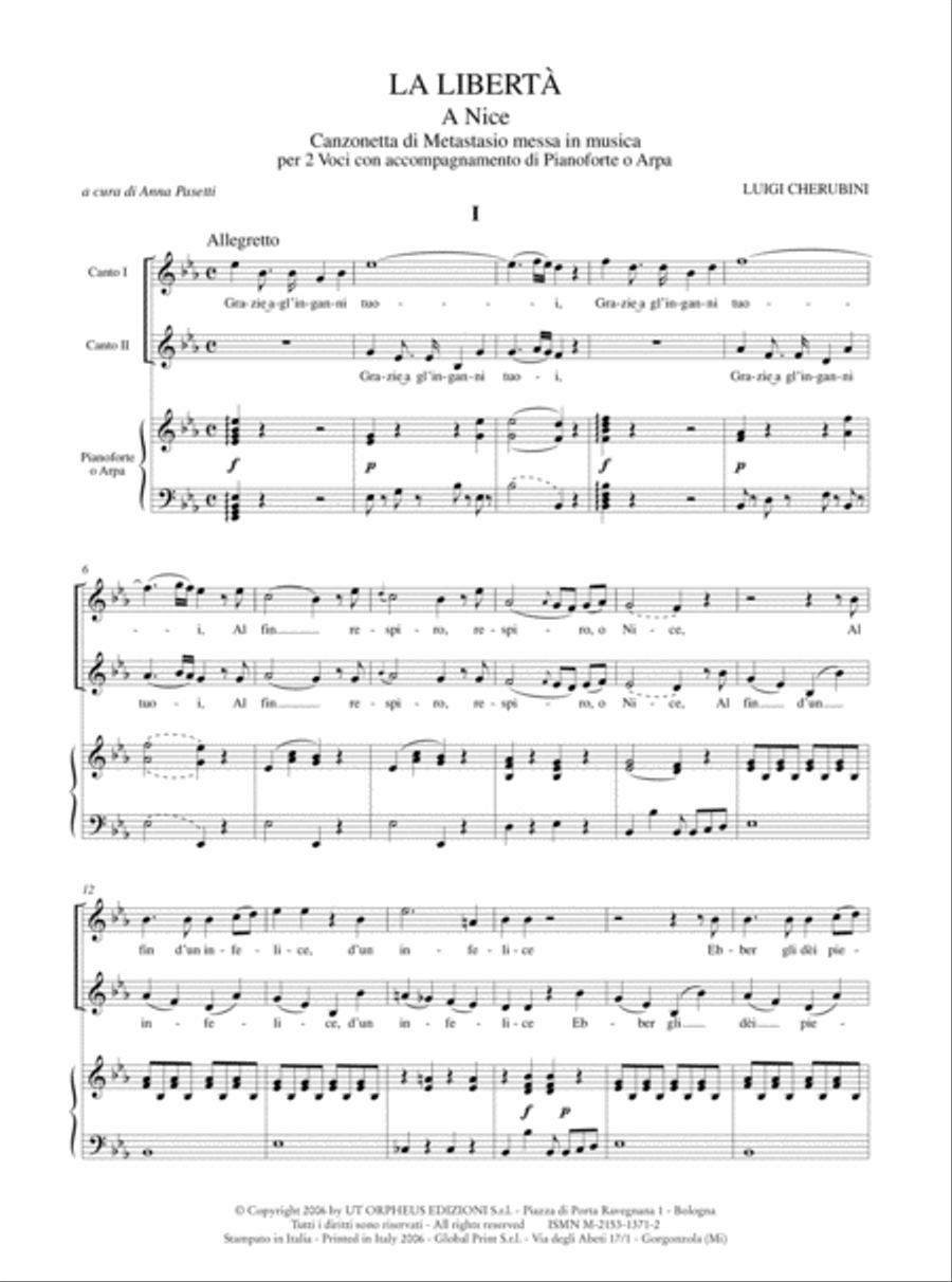 La Libertà (a Nice). Canzonetta by Metastasio for 2 Voices and Piano or Harp Harp scores gallery preview page 2