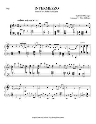 Book cover for Intermezzo for solo harp from Cavalleria Rusticana by Mascagni in original key of F (1 flat) no addi