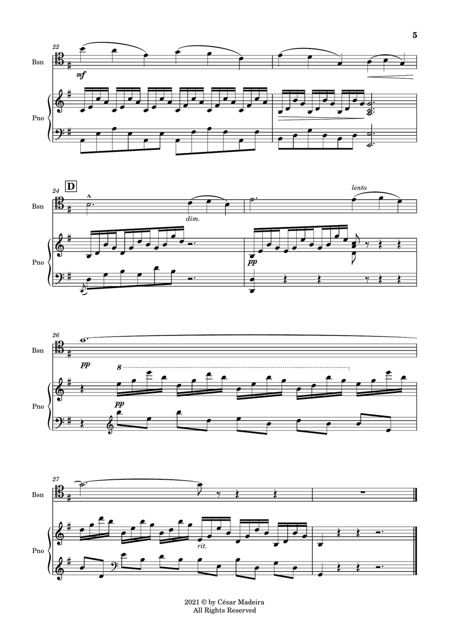 The Swan (Le Cygne) by Saint-Saens - Bassoon and Piano (Full Score and Parts) Bassoon Solo scores gallery preview page 6