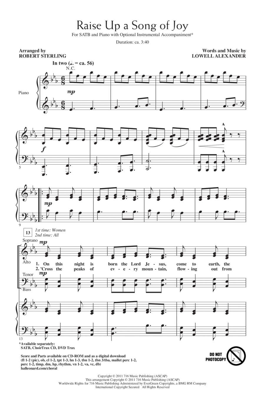Raise Up A Song Of Joy Raise Up A Song Of Joy 4-Part scores gallery preview page 1