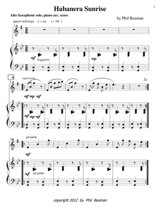 Habanera Sunrise-alto sax, piano