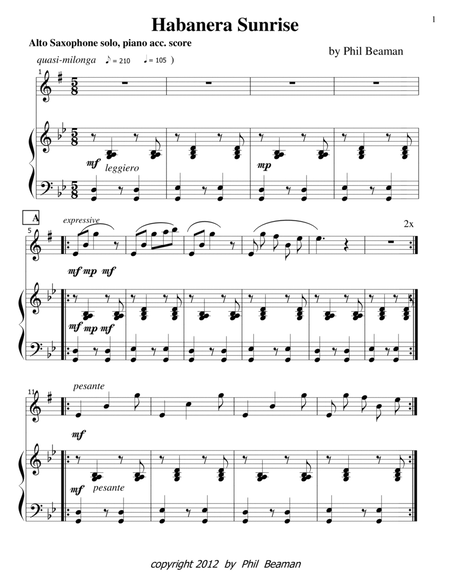 Habanera Sunrise-alto sax, piano image number null