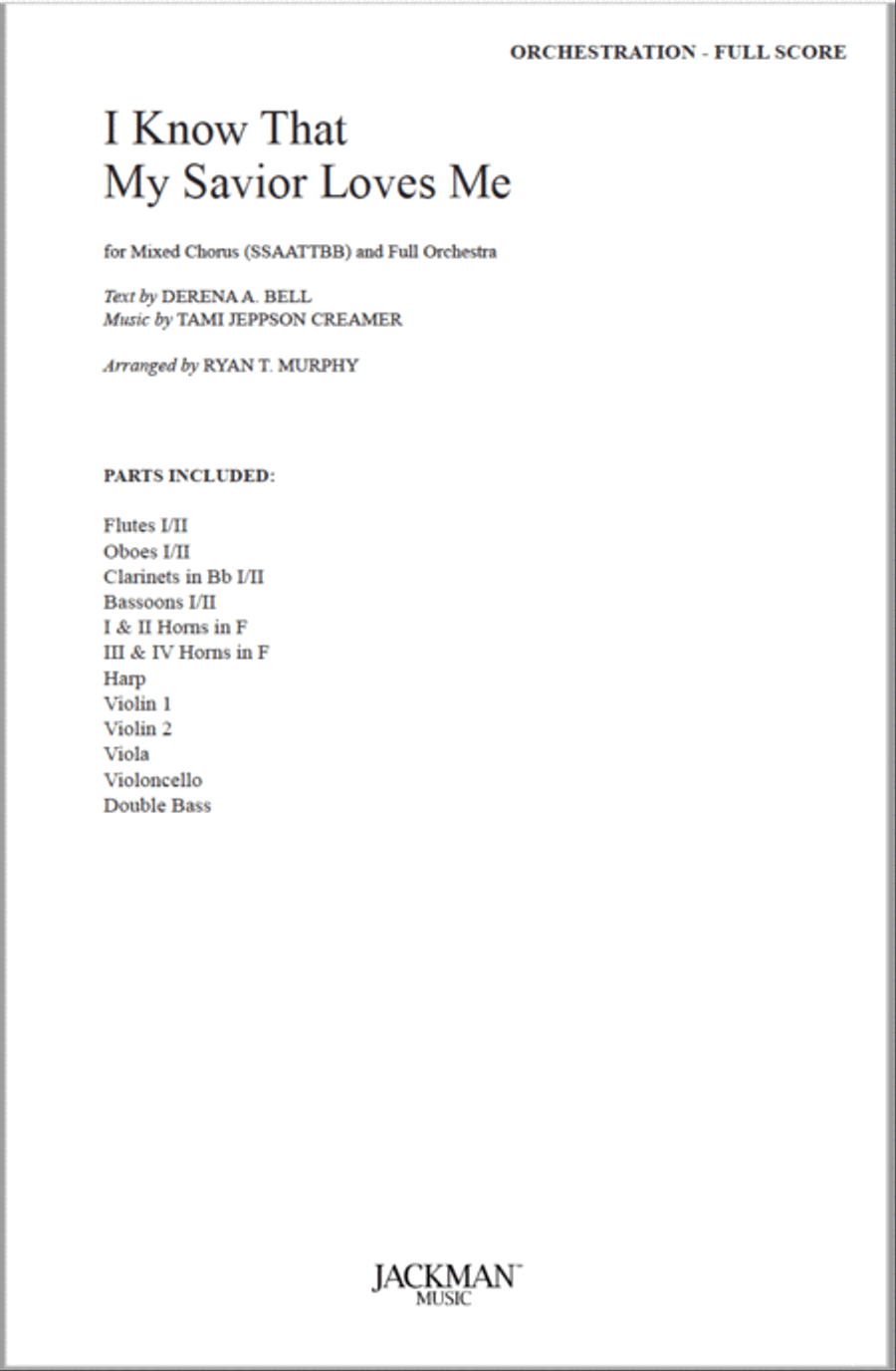 I Know That My Savior Loves Me - Orchestration Set of Parts scores gallery preview page 1