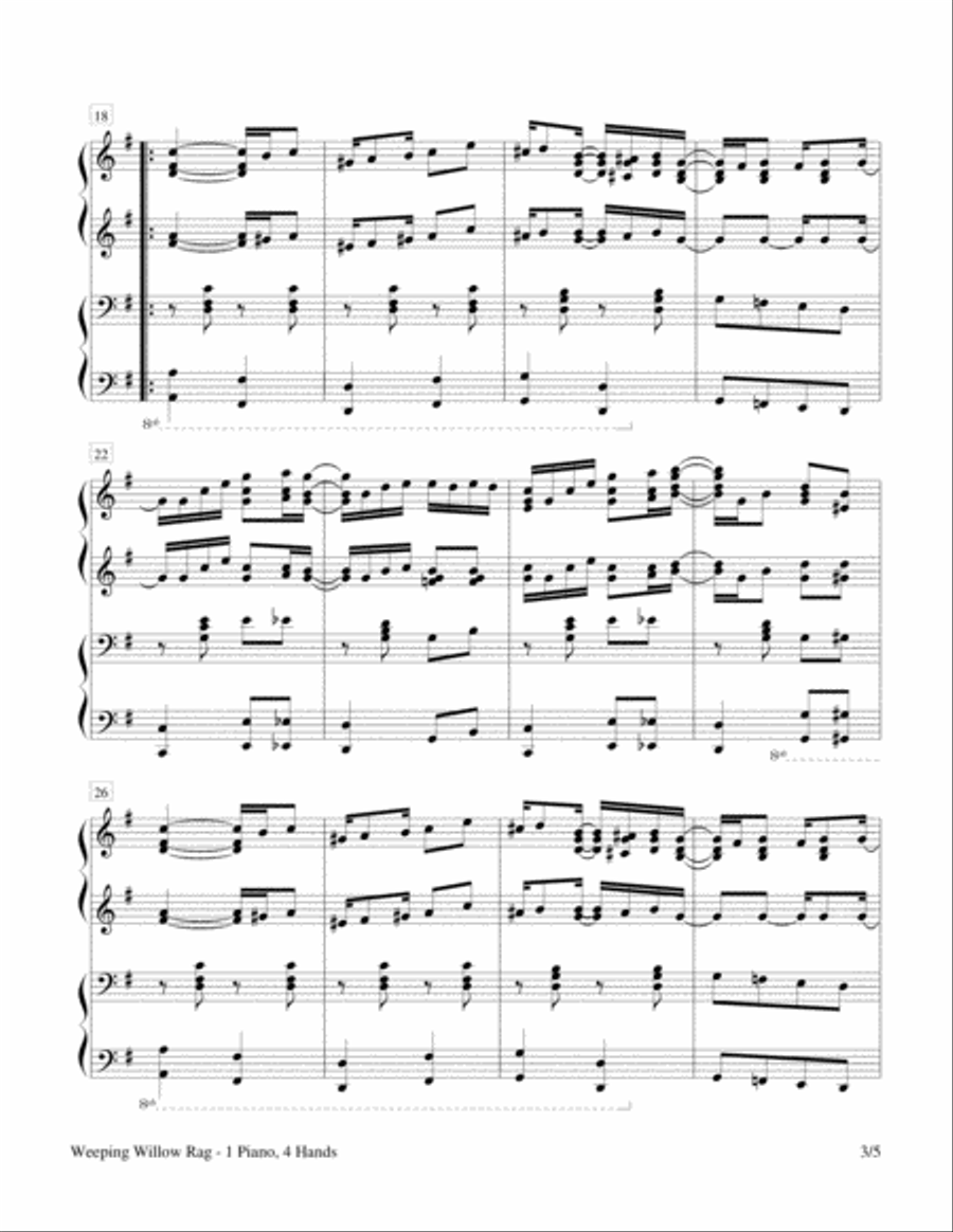 Weeping Willow Rag (1 Piano, 4-Hands Duet) Piano Method scores gallery preview page 3