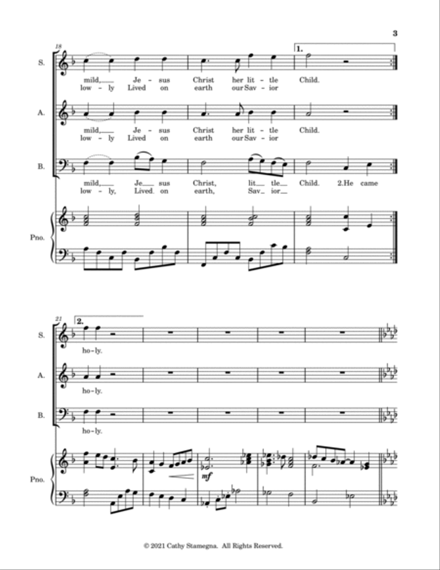 Once in Royal David's City (SAB, Accompaniment) 3-Part scores gallery preview page 5