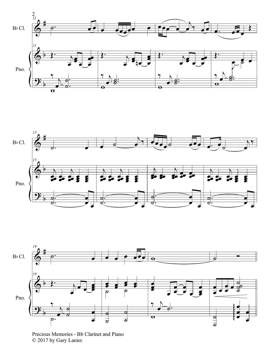 Precious Memories (Duet - Bb Clarinet & Piano with Score/Part) B-Flat Clarinet scores gallery preview page 3