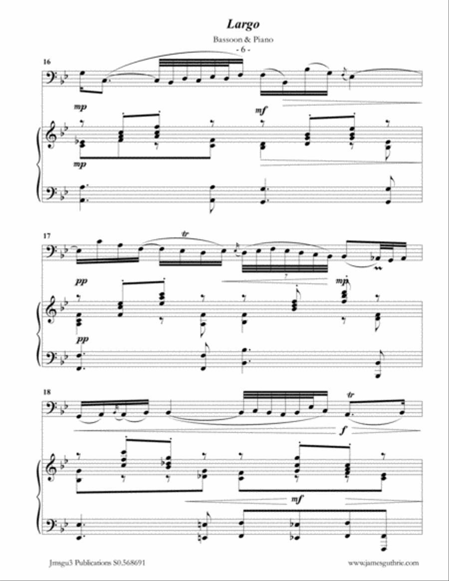 Bach: Largo from Concerto BWV 1056 for Bassoon & Piano Woodwind Duet scores gallery preview page 6