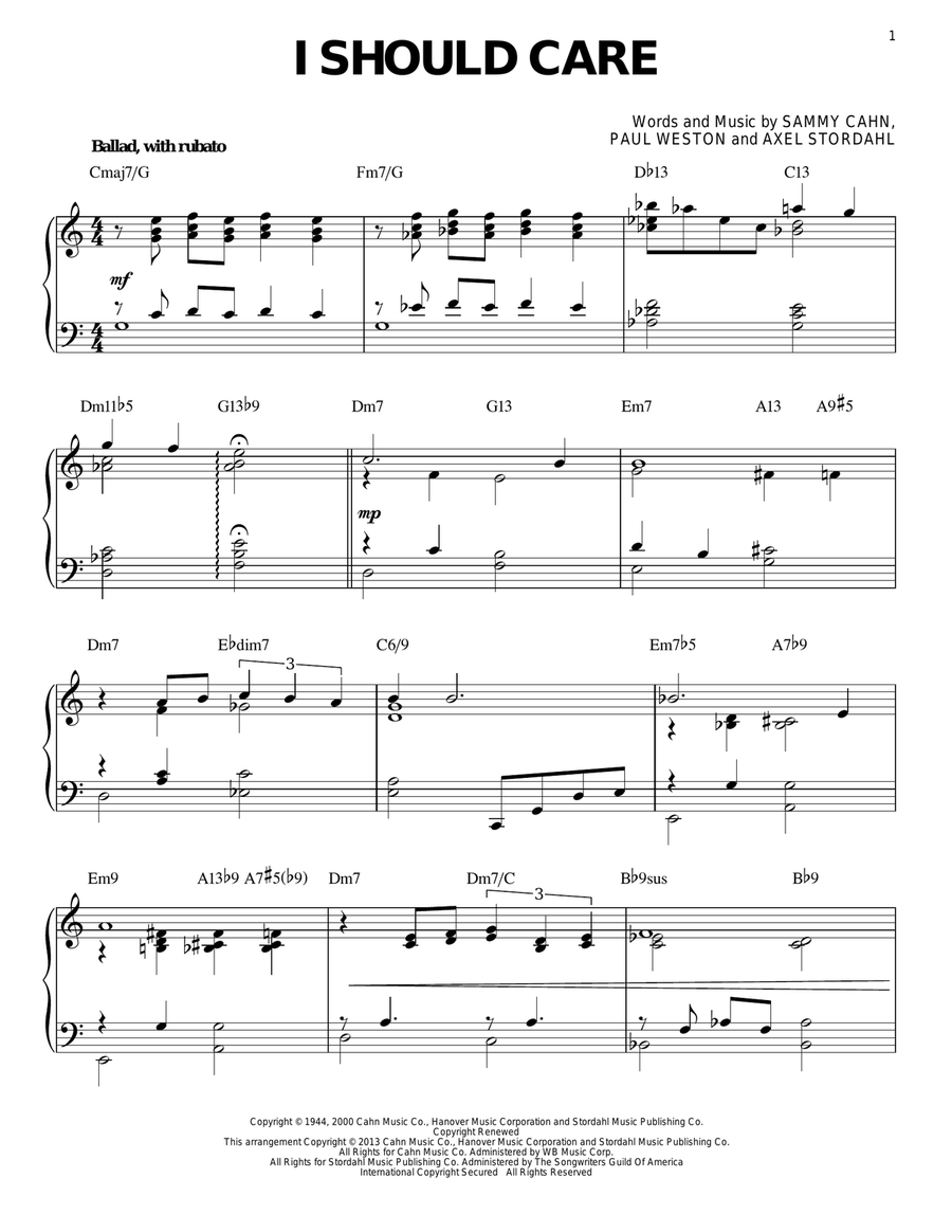 I Should Care (arr. Brent Edstrom) Piano Solo scores gallery preview page 1