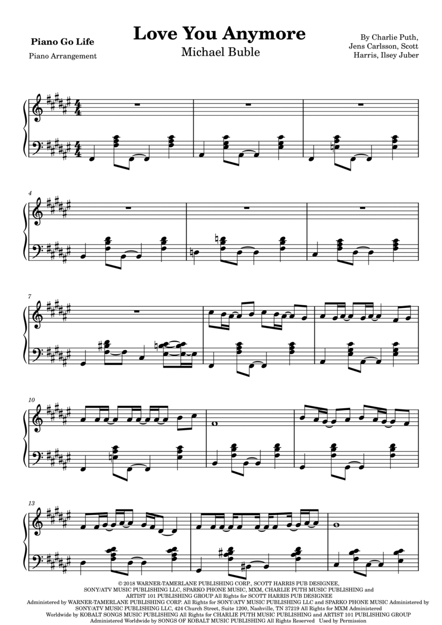 Love You Anymore Piano Solo scores gallery preview page 1