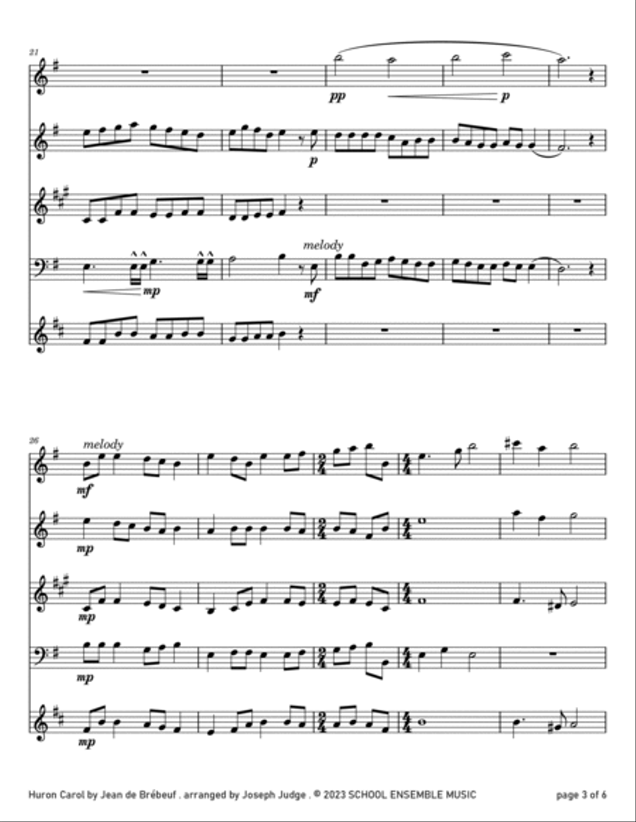 Huron Carol for Woodwind Quartet in Schools Woodwind Quartet scores gallery preview page 3