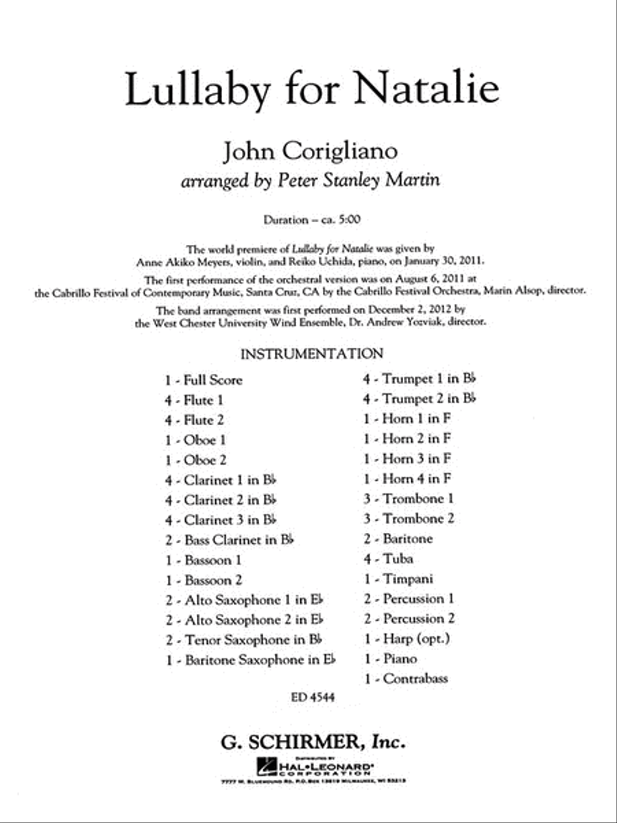 Lullaby for Natalie Concert Band scores gallery preview page 1