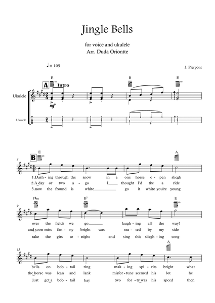 Jingle Bells (E major - TABS - with lyrics) image number null