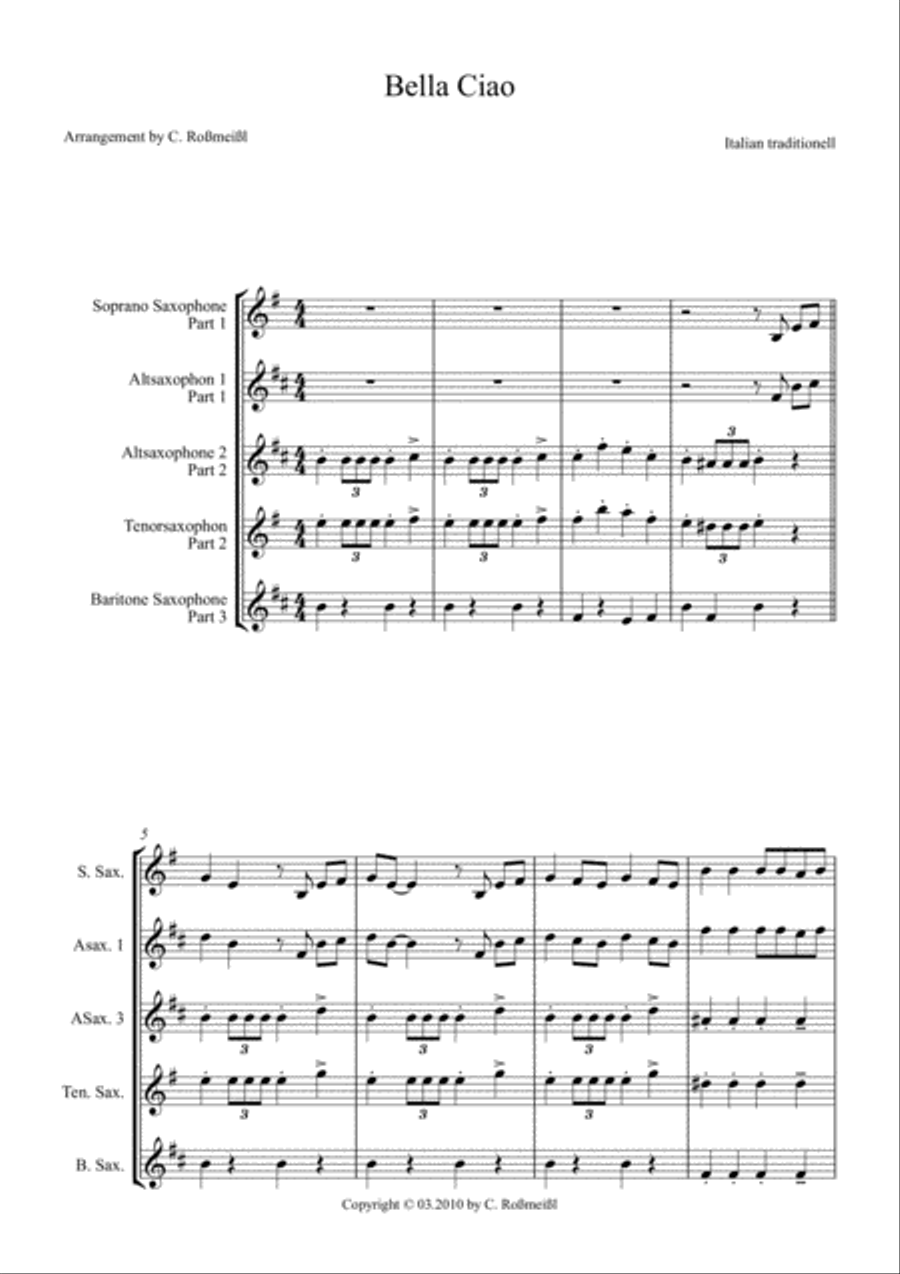Bella Ciao Saxophontrio Woodwind Trio scores gallery preview page 2